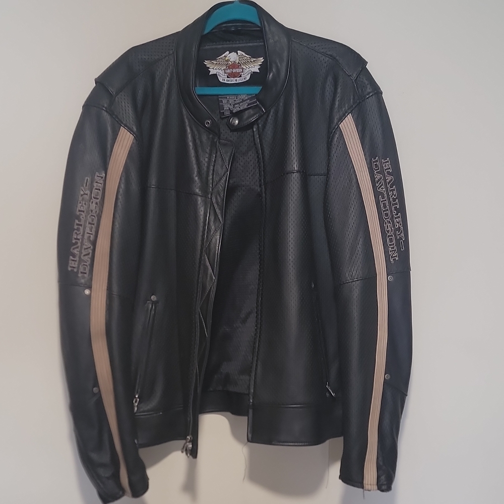 Harley-Davidson Black and Tan Leather Bomber Jacket